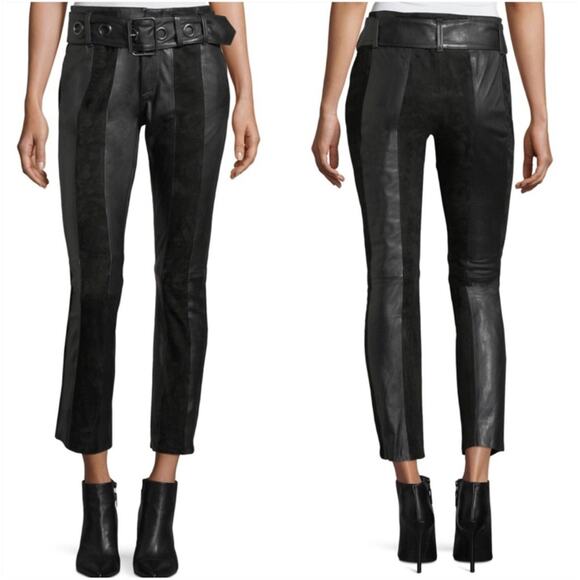 FRAME Paneled 100% Suede & Leather Belted Pants Women’s 26 x28 - Picture 14 of 15